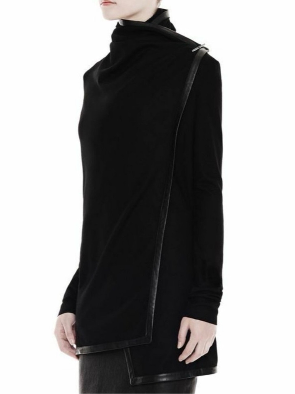 Helmut Lang Black Sonar Wool Leather Trim Toggle Cardigan